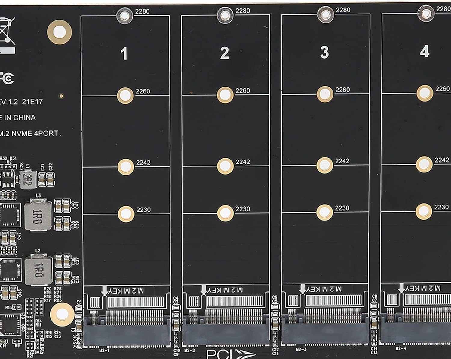 4-Port M.2 NVME SSD to PCIe 3.0 4.0 X16 Connector Expansion Card 4 x 32Gbps