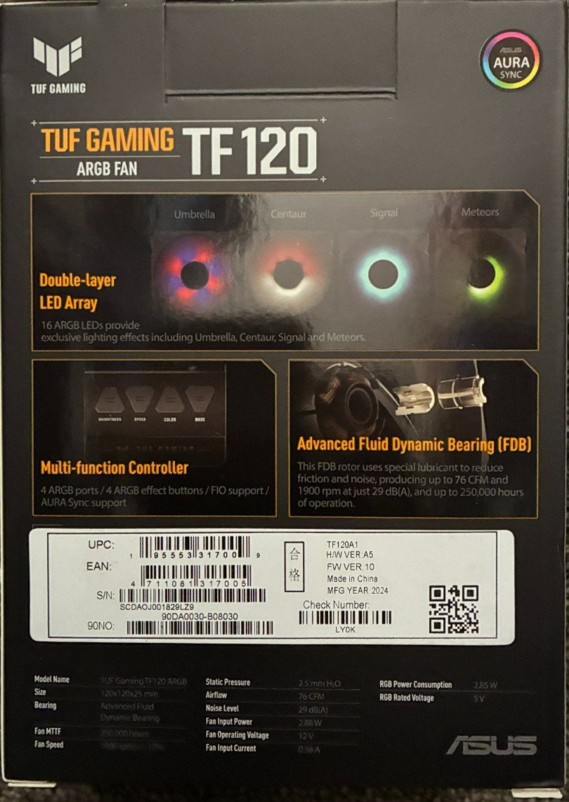 ASUS – TF120 – TUF ARGB Fan Triple Fan Kit with ARGB Controller – Black