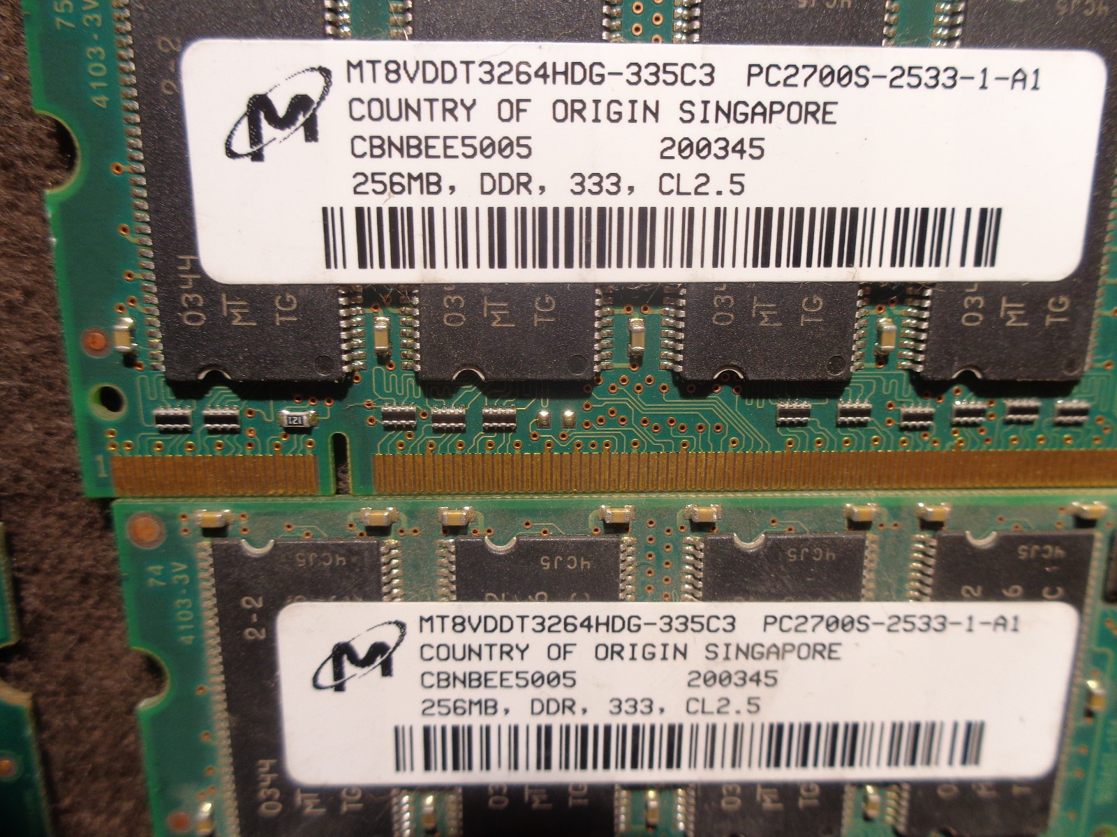 6 X 256 MB DDR Ram Memory