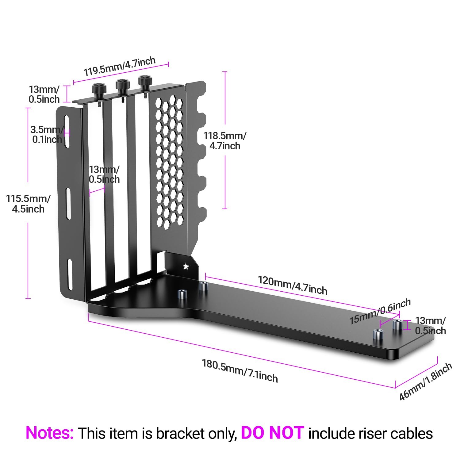 JEYI Vertical GPU Mount, PCIe 5.0/4.0 Riser Cable Mounting Kit for 3, Black