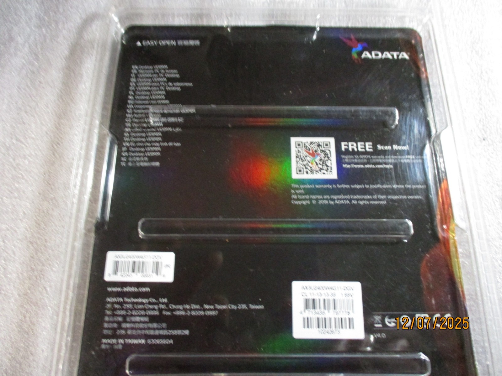 XPG V2 8GB (2 x 4GB) DDR3 2400 (PC3 19200) Desktop Memory Model AX3U2400W4G11-DG