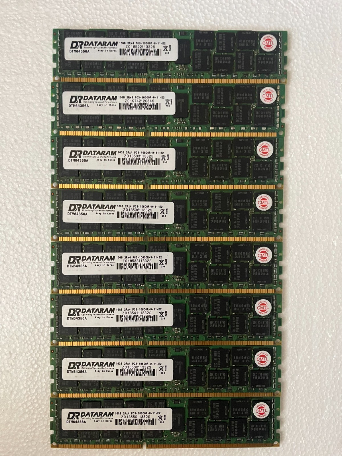 Dataram 128GB (16GBx8) 2Rx4 PC3-10600R DDR3 1333MHz ECC REG RDIMM Server Memory