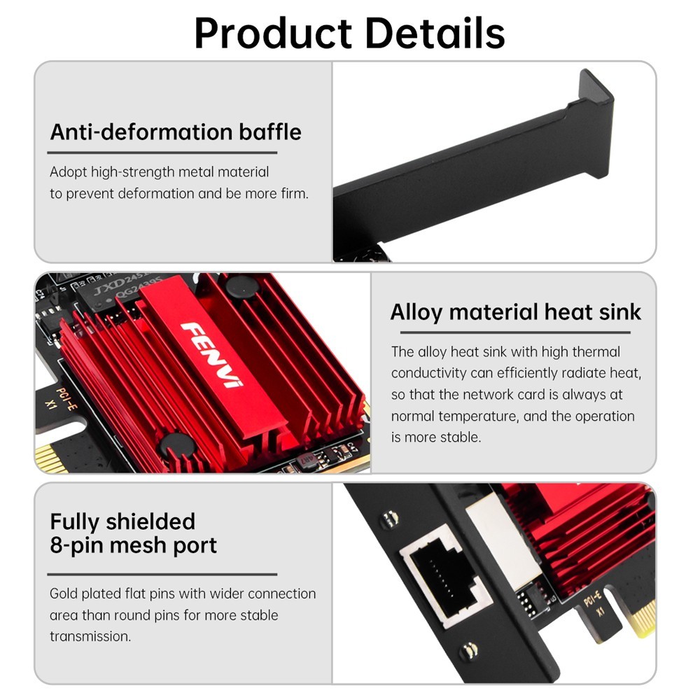 RJ45 Network Adapter Bracket 2.5GBps Desktop Gigabit Ethernet LAN PCI-e X1 Card