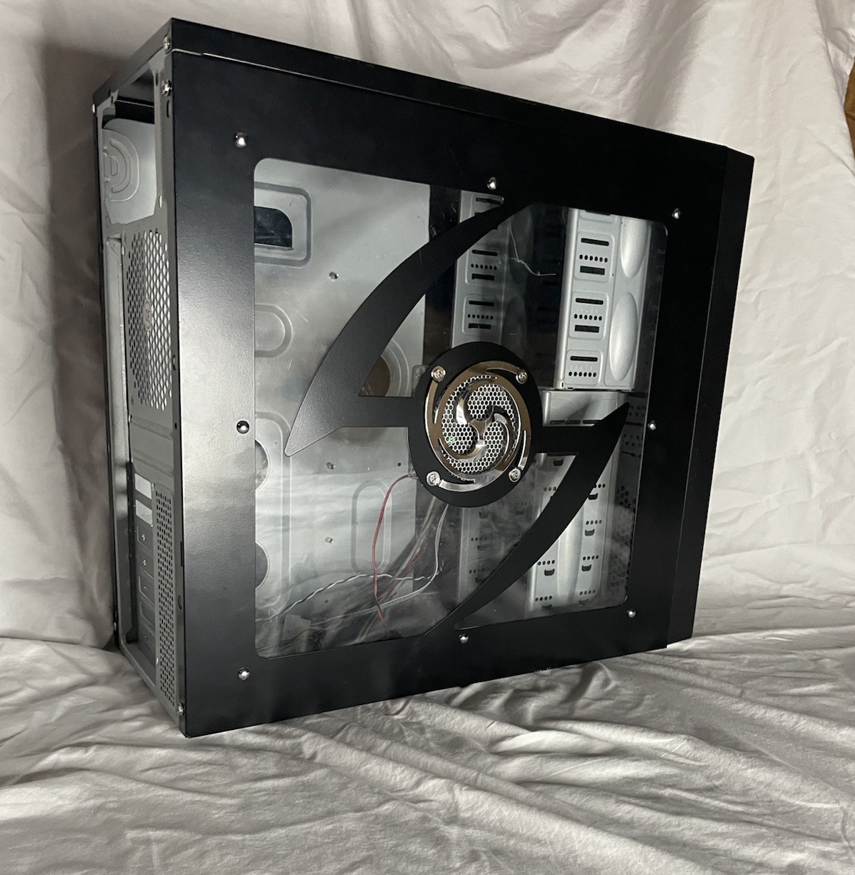 Black Silver ATX Mid Tower Steel Acrylic Case Side Window USB Audio Ports
