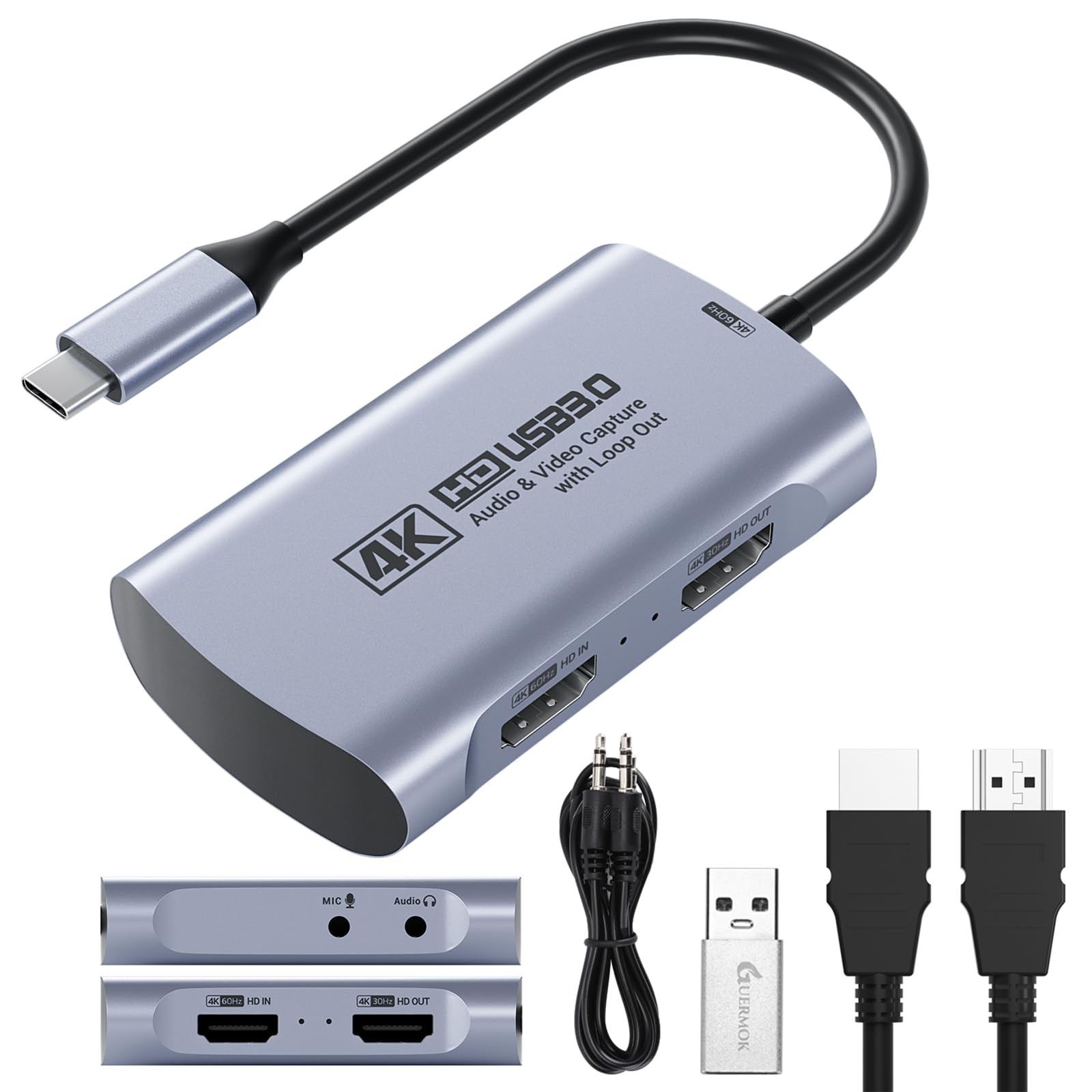 4K 60FPS & 1080P 240FPS HDMI Capture Card for Streaming, USB 3.0 to USB-C/A, …