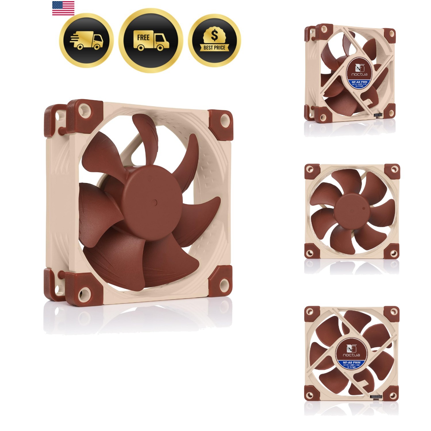 Quiet Fan, 4-Pin 80mm, Brown
