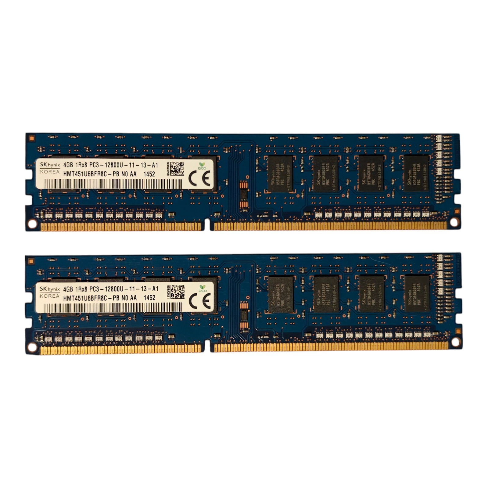 8GB Pair | 2x4GB Desktop RAM PC3-12800U DDR3-1600 UDIMM Hynix HMT451U6BFR8C-PB