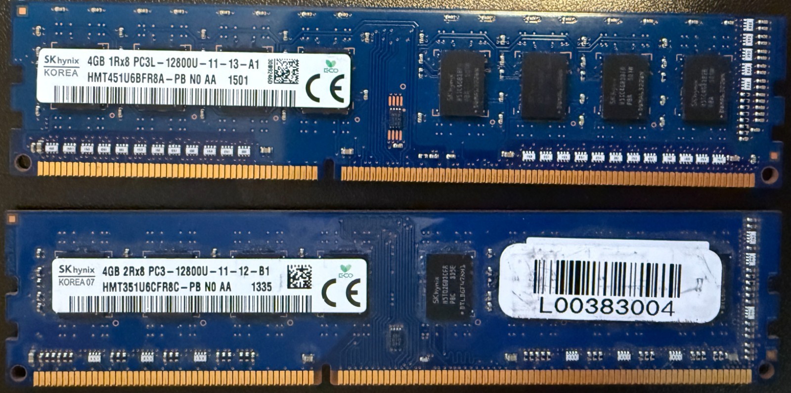 SK hynix 2 x 4GB 8GB 1Rx8 PC3L-12800U DDR3-1600 UDIMM Desktop RAM Modules