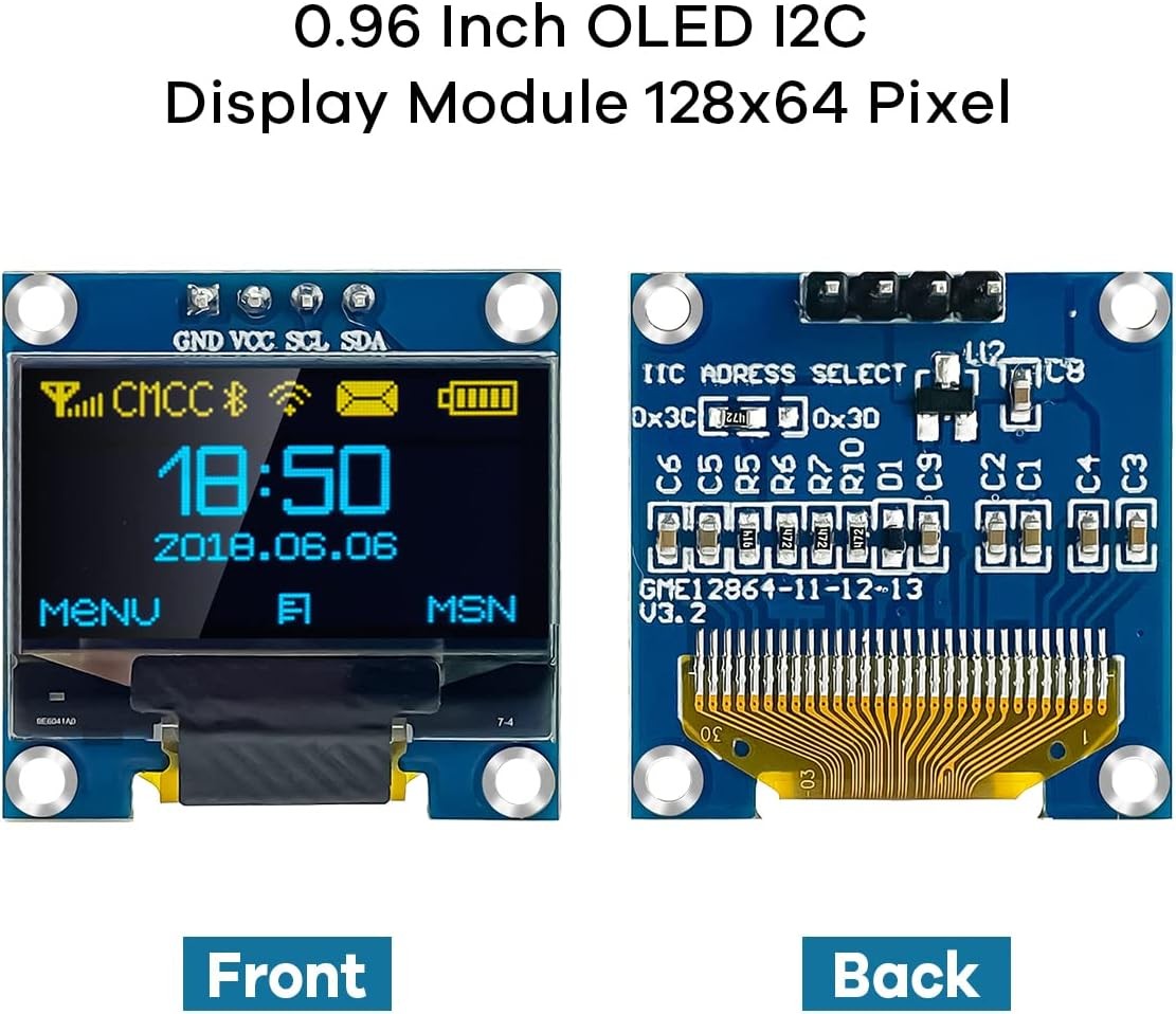 5 Pcs 0.96 Inch OLED I2C IIC Display Module 12864 128×64 Pixel Blue and Yellow