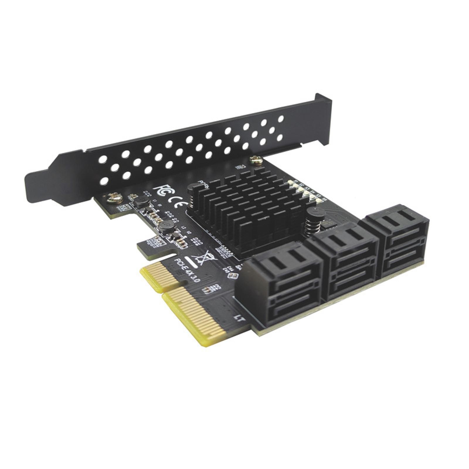 6 Port PCI-E Expansion Card Adapter PCI-E x4x8x16 6G SATA3.0 For ASMedia ASM1166