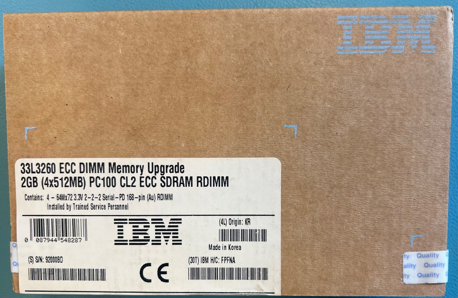 IBM 33L3260 ECC DIMM Memory 2GB (4x512MB) PC100 168-Pin