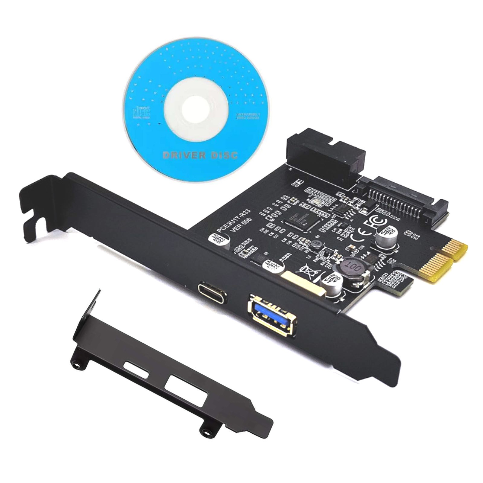 PCI-E to USB 3.2 Gen1 5Gbps 19PIN Expansion Card Adapter 2 Port Type C & Type A