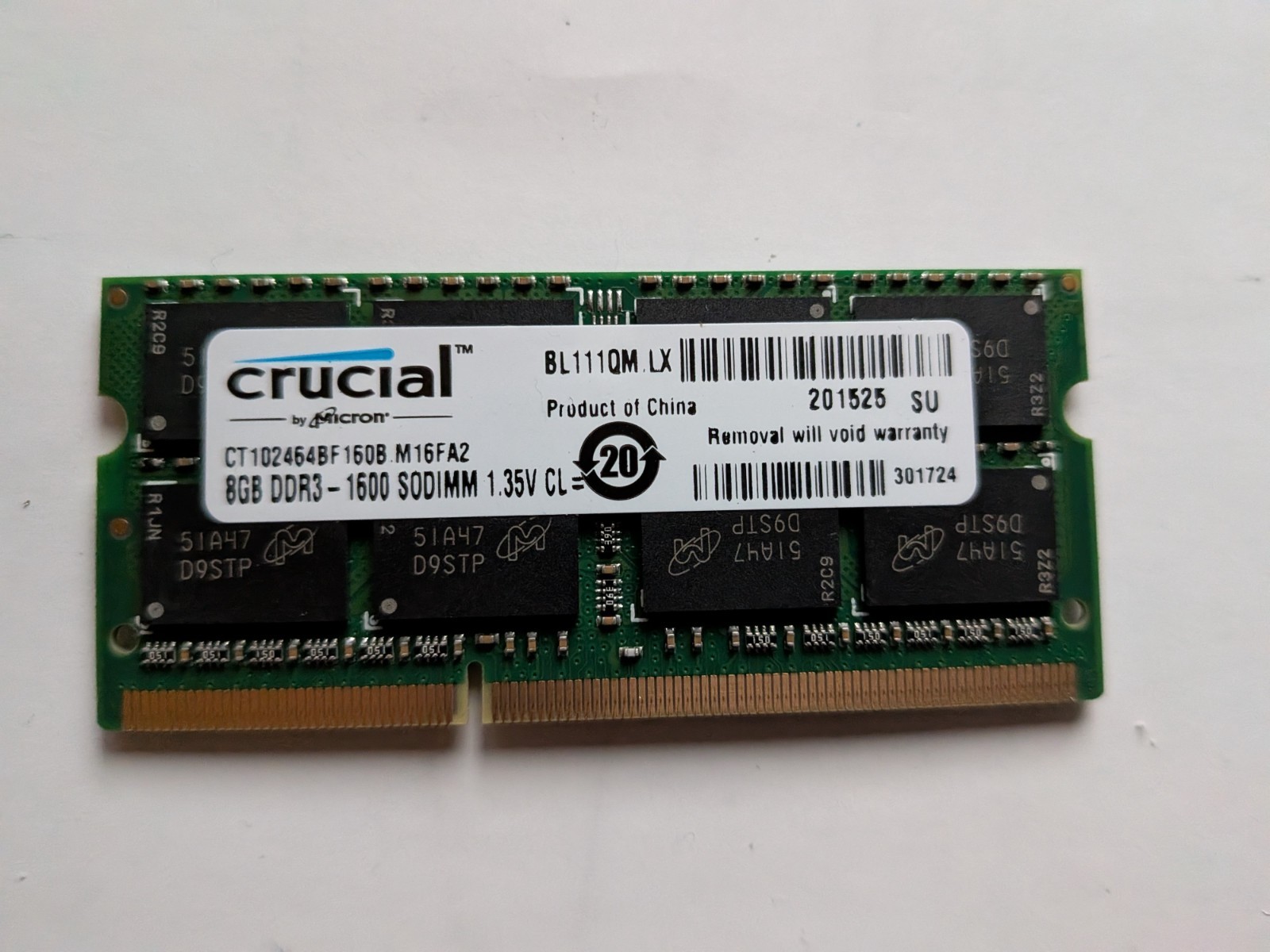 Crucial CT102464BF160B 8GB SO-DIMM PC3-12800 (DDR3-1600) Memory