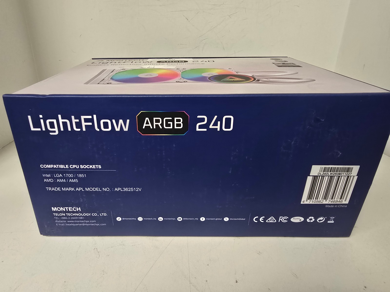 MONTECH LightFlow ARGB 240 CPU Liquid Cooler, 240mm AIO with 3100RPM Pump, 2×120