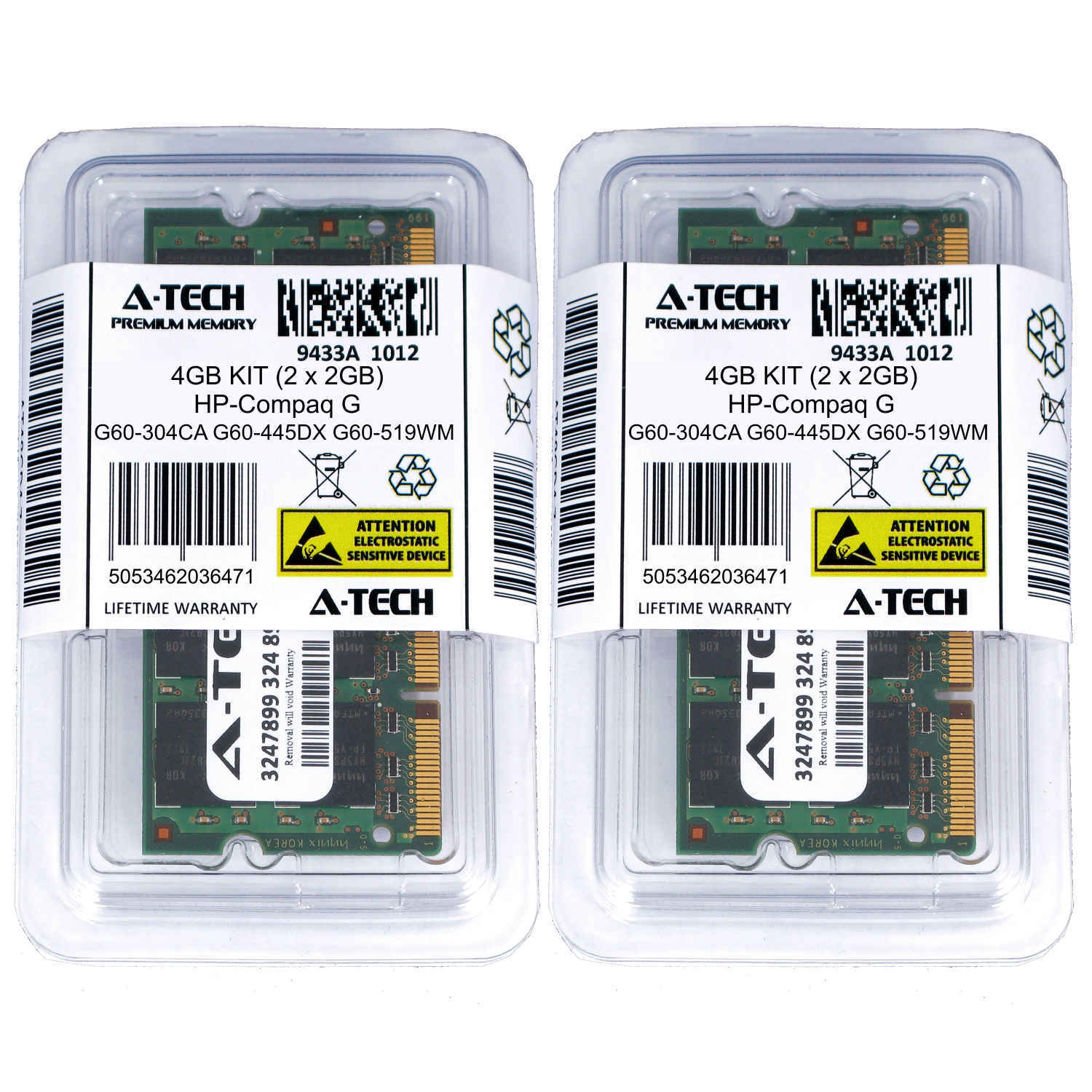 4GB KIT 2 x 2GB HP Compaq G60-304CA G60-445DX G60-519WM G60-530US Ram Memory