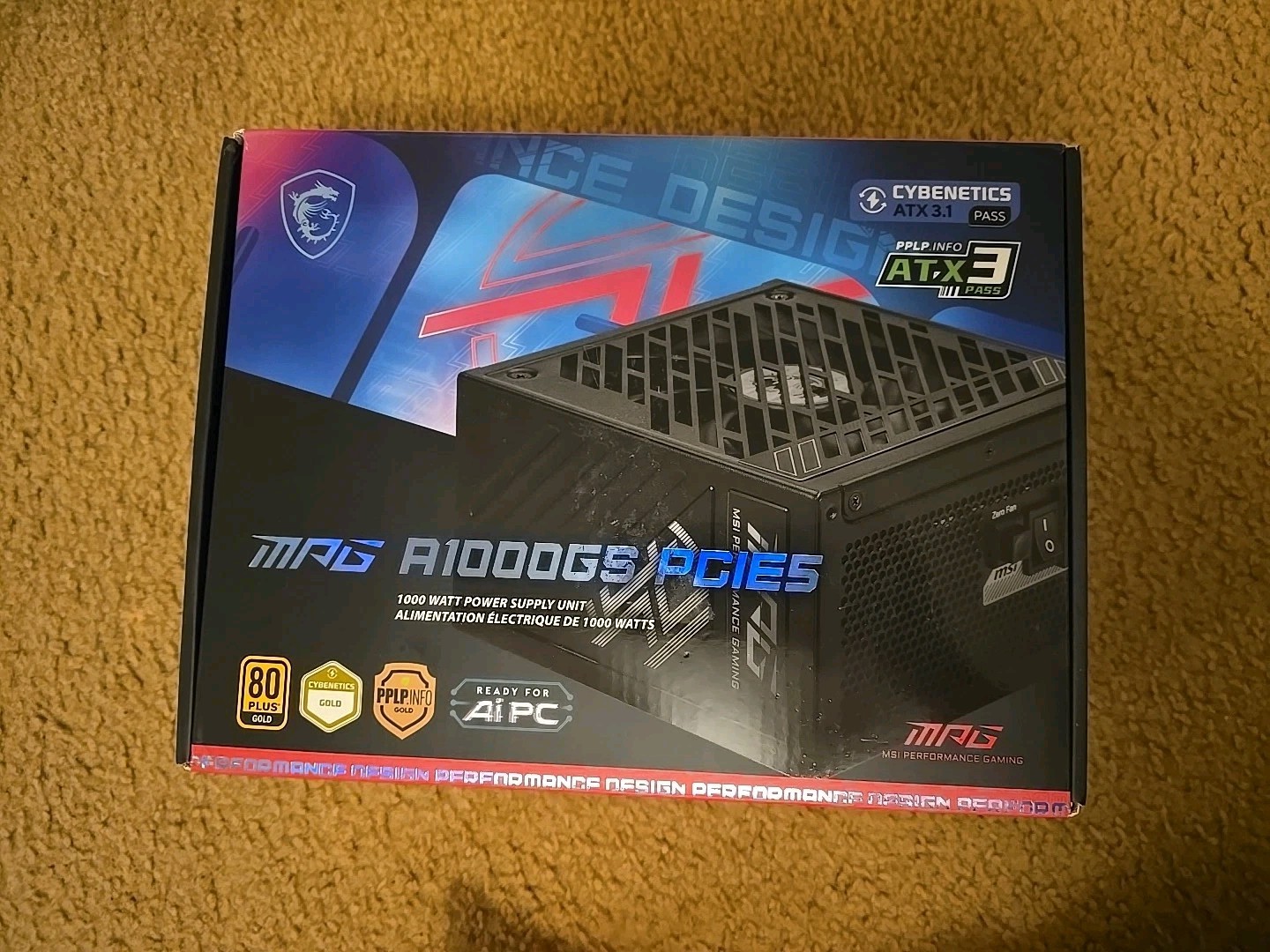 MSI MPG A1000GS PCIE5 Fully Modular Gaming 1000W Power Supply 80+ Gold Dual 12V