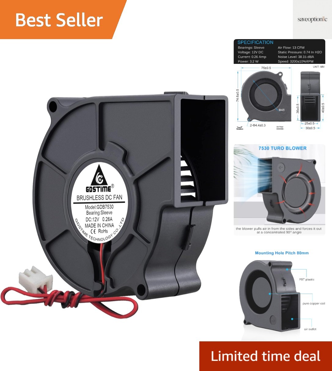 High-Speed 3200 RPM Cooling Fan – 12V Brushless Blower for Projectors and More