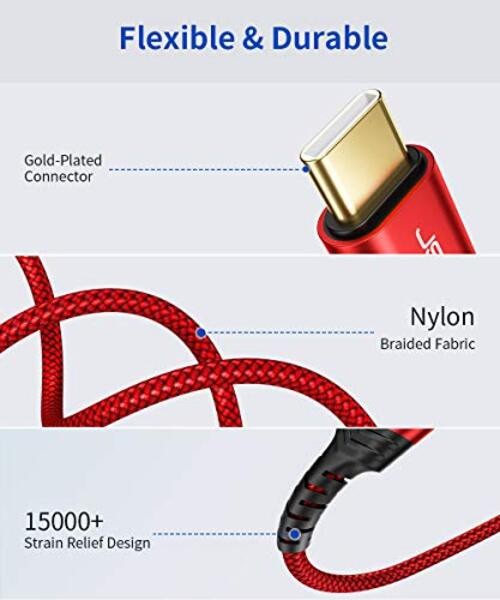 USB B to USB C Cable USB C Printer Cable Compatible with MacBook Pro, 10ft Red