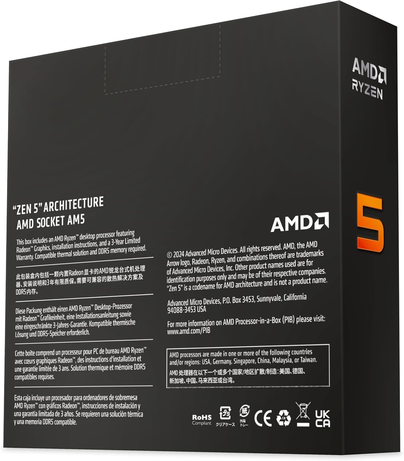 AMD Ryzen 5 9600X 6-Core 12-Thread Unlocked Desktop Processor AM5 Gaming 5.4GHz