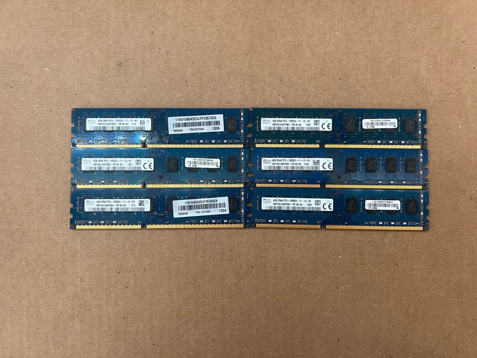 Lot of 6 Hynix HMT351U6EFR8C-PB 4GB PC3-12800 DDR3-1600 Dual Rank Memory