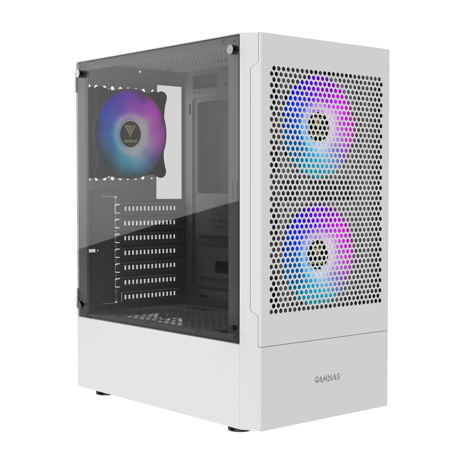 GAMDIAS White RGB Gaming ATX Mid Tower Computer PC Case with Side