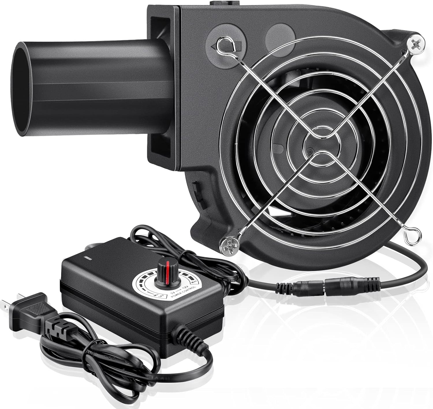 97Mm X 33Mm BBQ Blower Fan 12V with 120V – 240V AC Plug Variable Speed