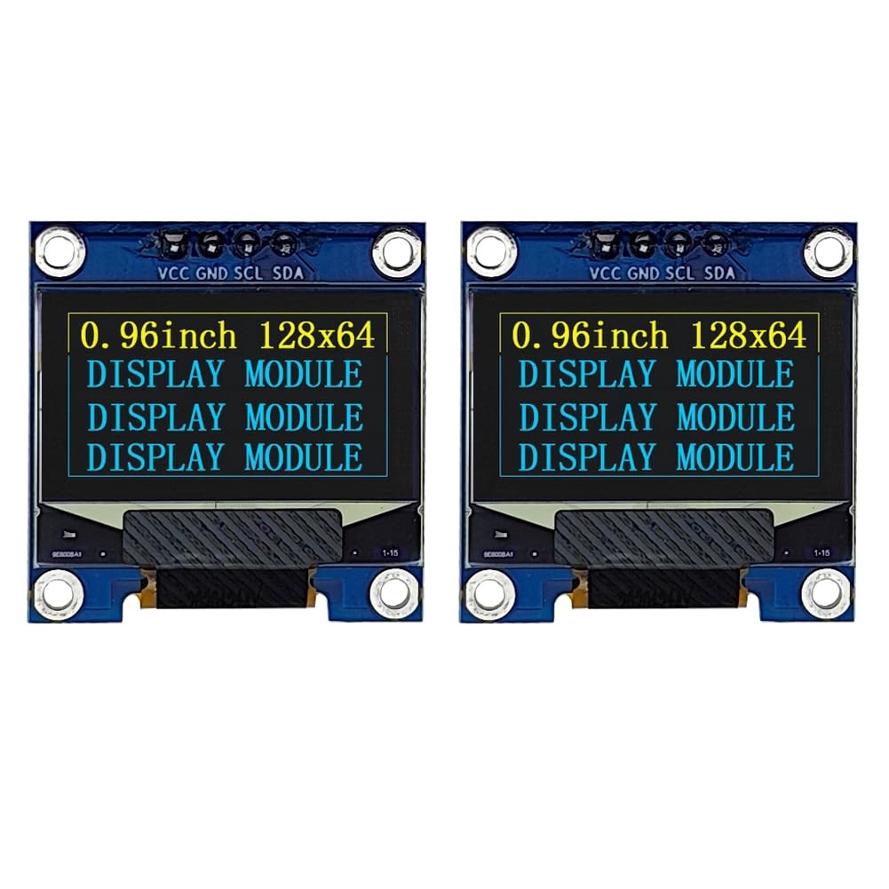 0.96″ OLED Display Module 2 Pack I2C Serial 128X64 SSD1306 LCD Yellow