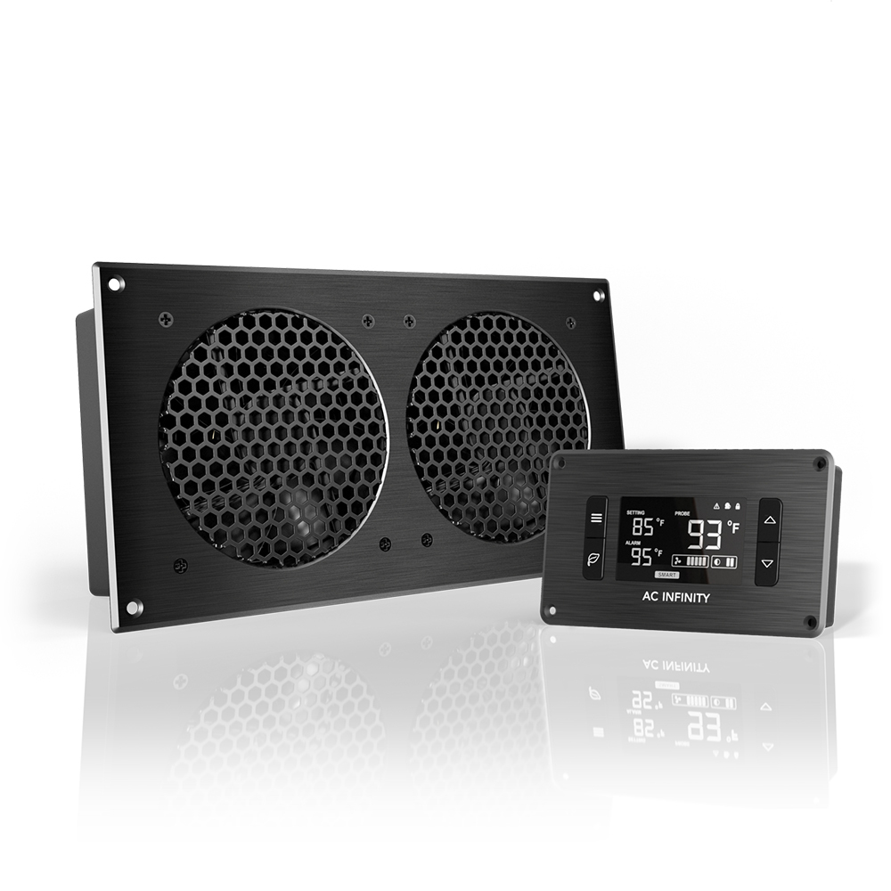 AIRPLATE T7, Cooling Fan System 12″ Thermostat Control, Home Theater AV Cabinets