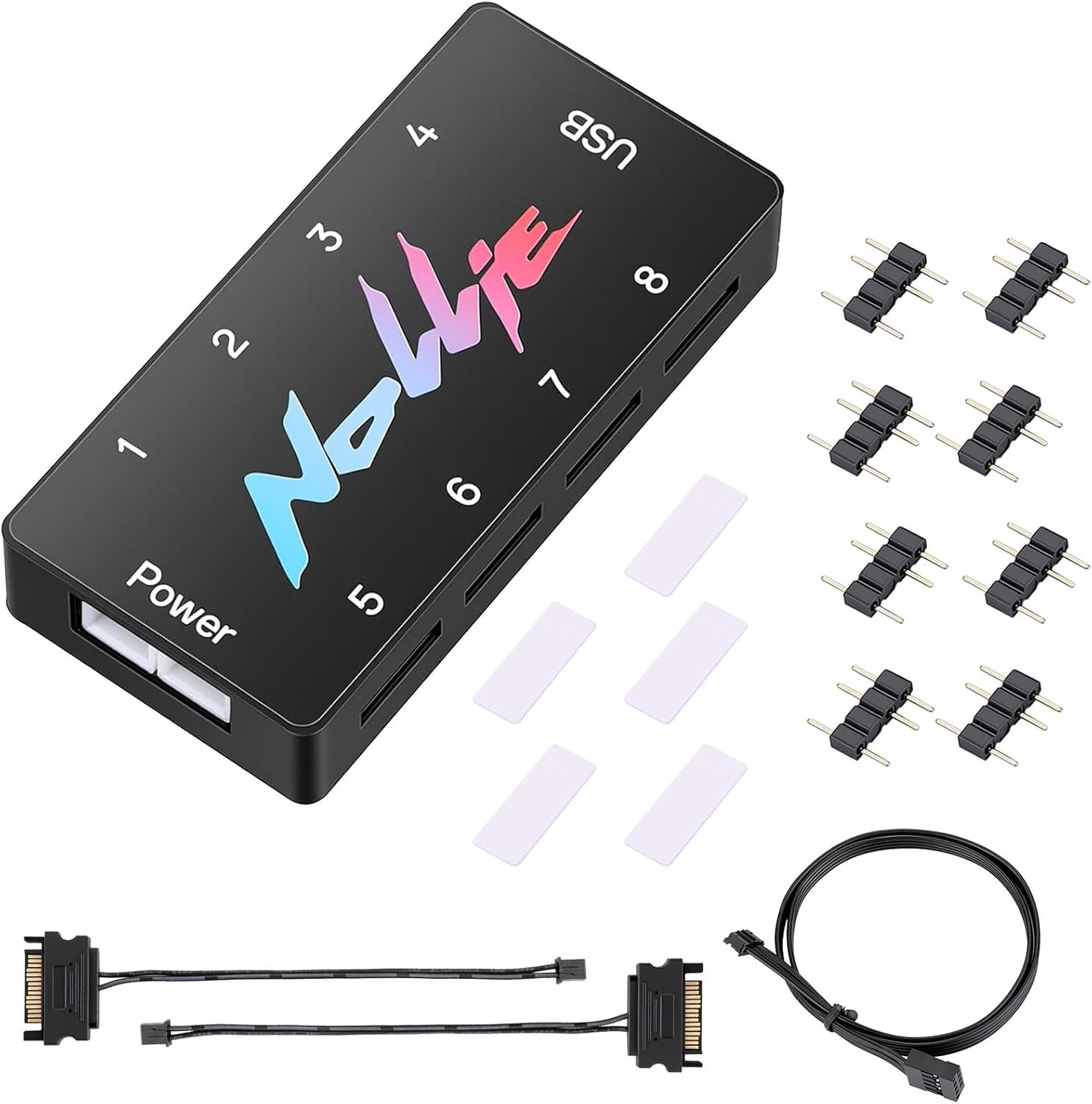 Nollie 8 ARGB Controller Fan Hub 5V 3Pin 8 Port ARGB Interface SATA Powered Supp