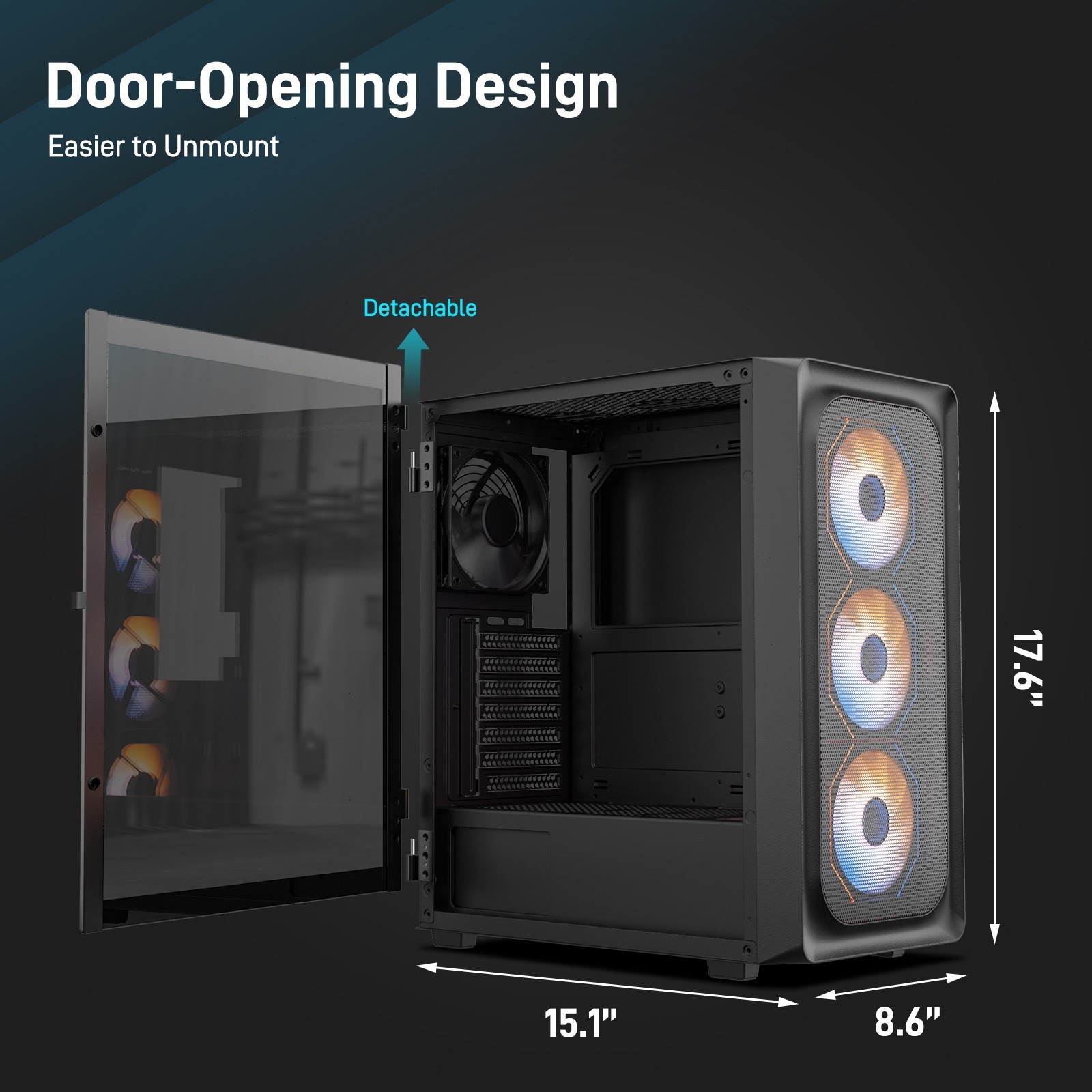 DARKROCK EC2 Black ATX,Micro-ATX,Mini-ITX Mid Tower PC Case w/ x3 ARGB&PWM fans