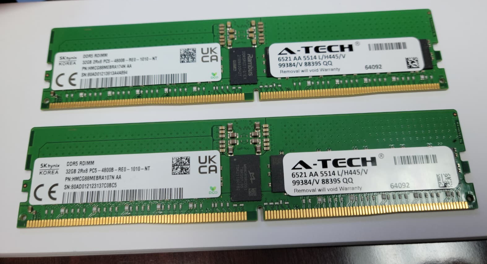 SK Hynix 64GB (2x32GB) DDR5 4800MHz PC5-4800B 2Rx8 ECC Registered RDIMM Server