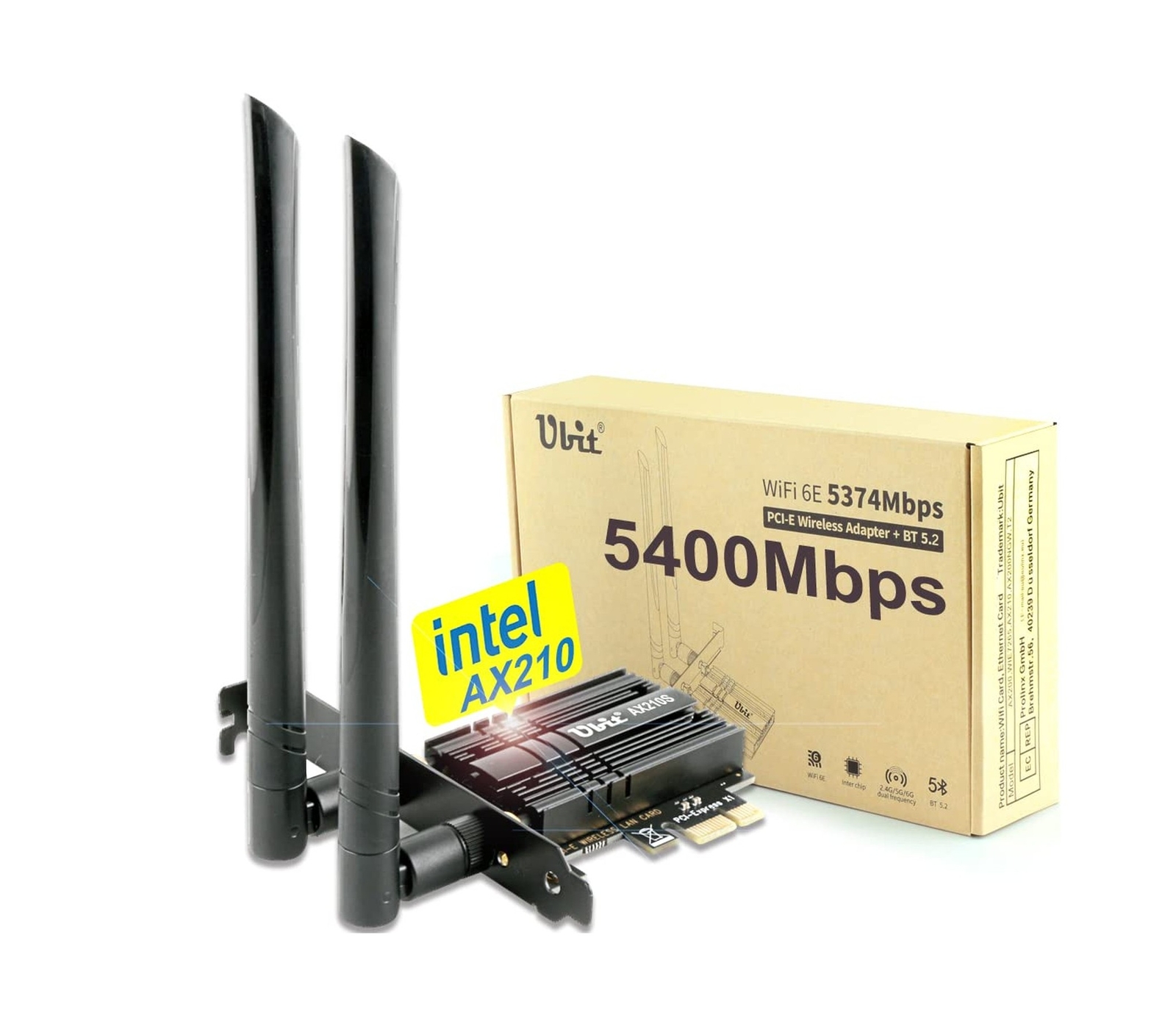Ubit WiFi Card 6E 5400Mbps (6GHz&5Ghz&2.4GHz) PCIe WiFi Card, BT 5.2, WiFi Ad…