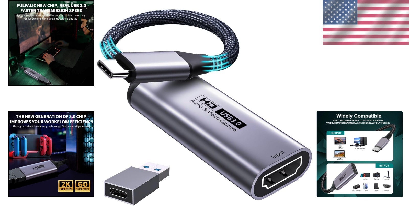 Ultra-Low Latency HDMI to USB C Capture Card for Seamless Gaming & Teaching