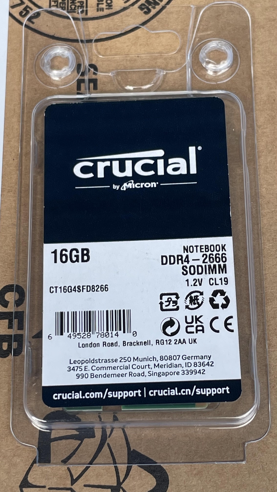 Factory Sealed!!! Crucial SODIMM DDR4 RAM, 16GB – CT16G4SFD8266