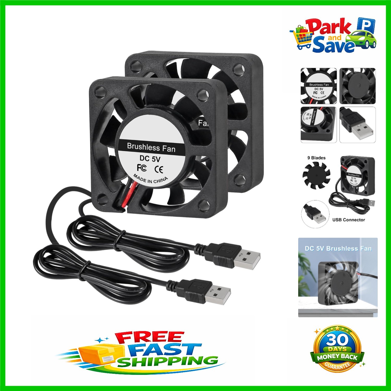 Dual 40mm USB Brushless Fans – 5V DC, 5500 RPM for Compact Cooling Solutions