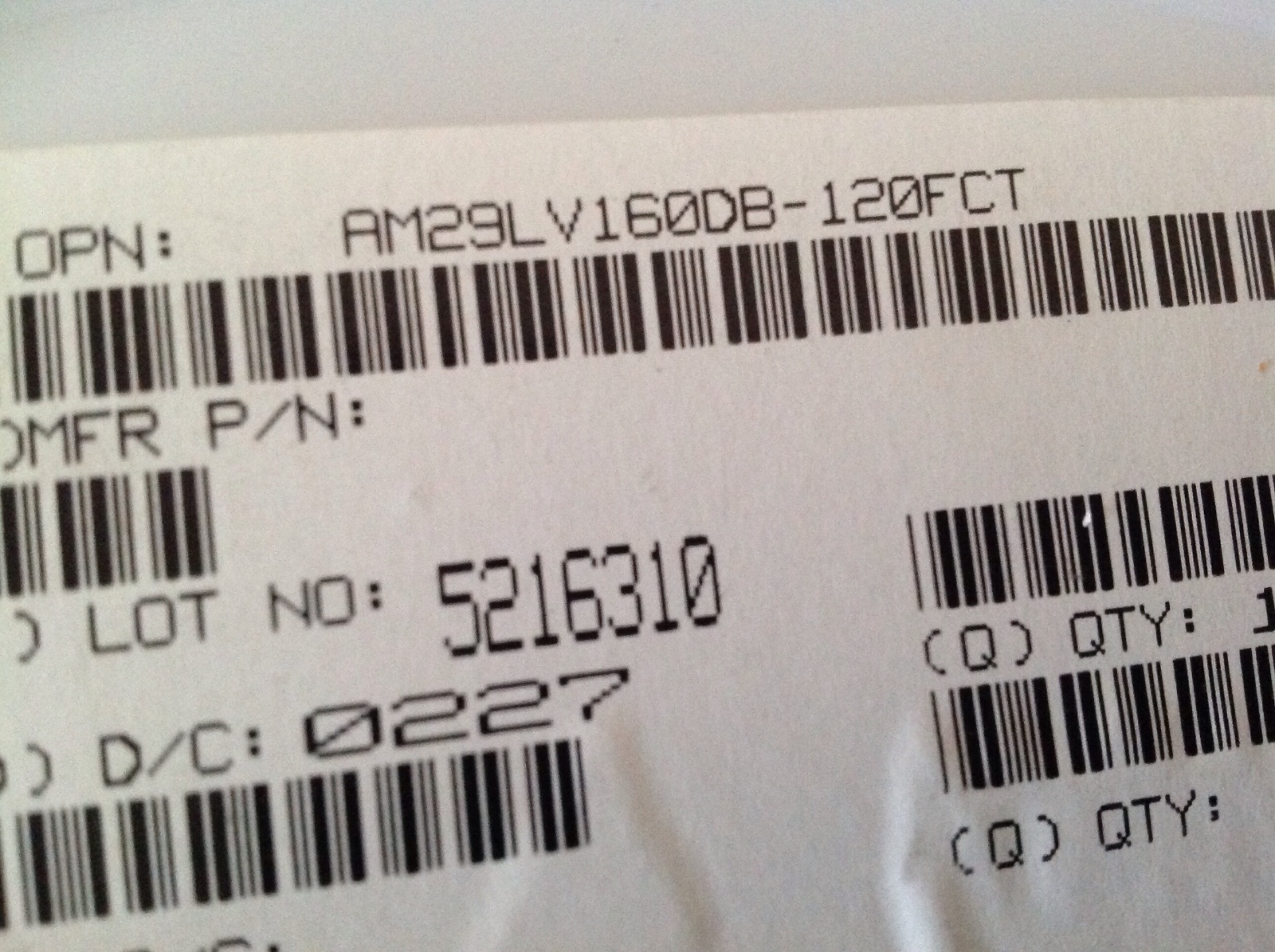 AM29LV160DB-120FCT AMD CMOS 3.0V PROM Flash Memory, 48-TSOP, 5 pieces