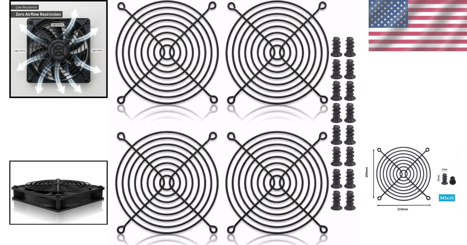 Versatile 120mm Plastic Fan Grill Guards – 4 Pack with Easy Installation Screws