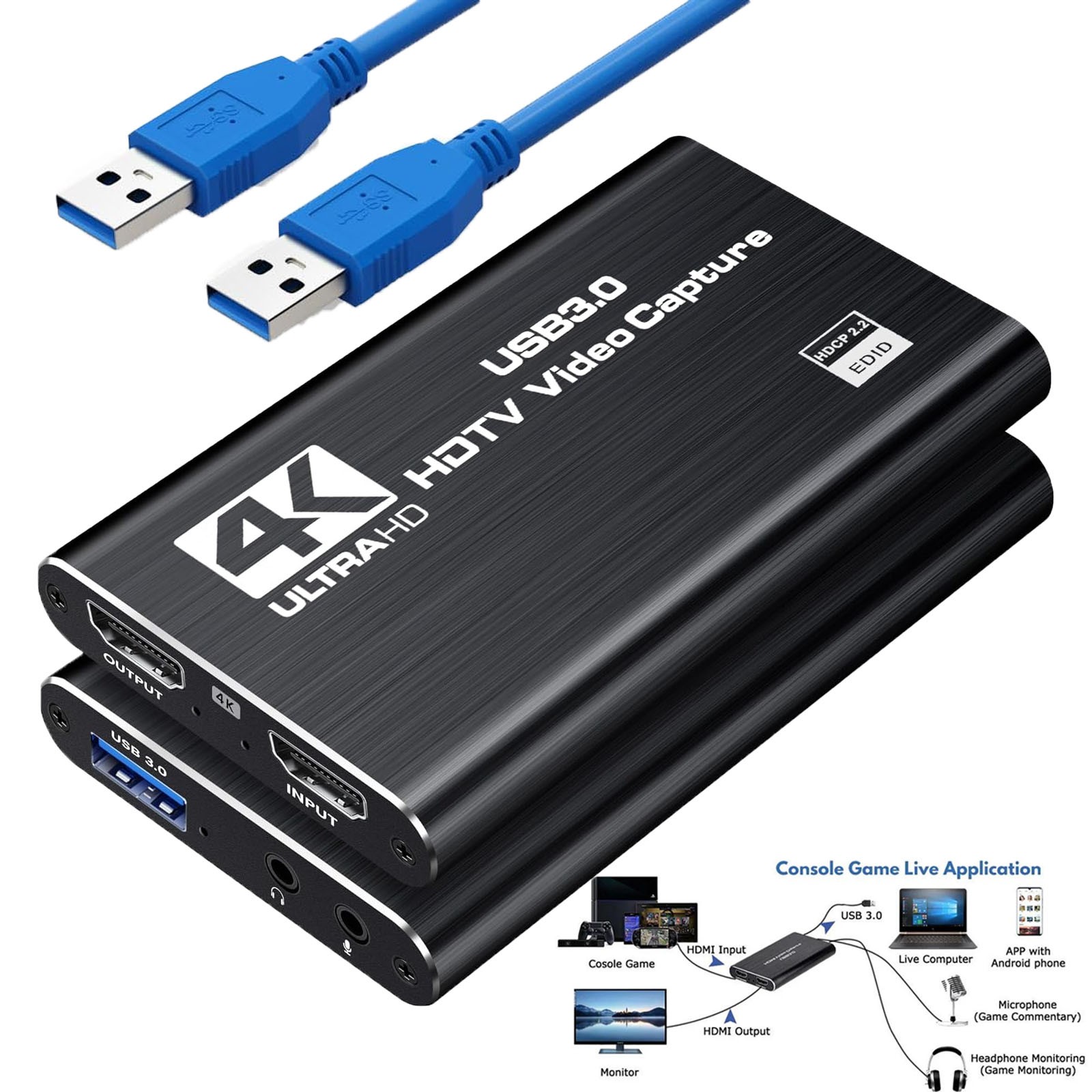4K Audio Video Capture Card USB 3.0 HDMI Video Capture Device Full HD Recording
