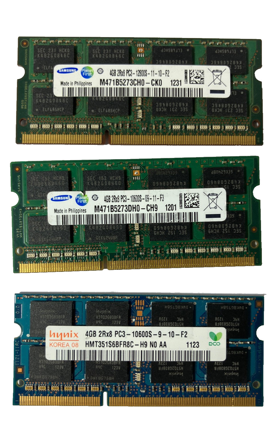 3 LOT Samsung/Hynix 12GB (3x4GB) PC3-12800S/10600S 2Rx8 RAM SODIMM Laptop Memory