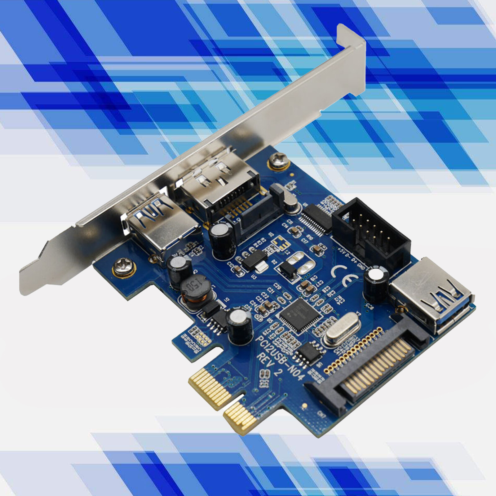 Header Adapter Converter PCI Express PCIE to USB 3.0 + 9Pin USB2.0 + Power eSATA