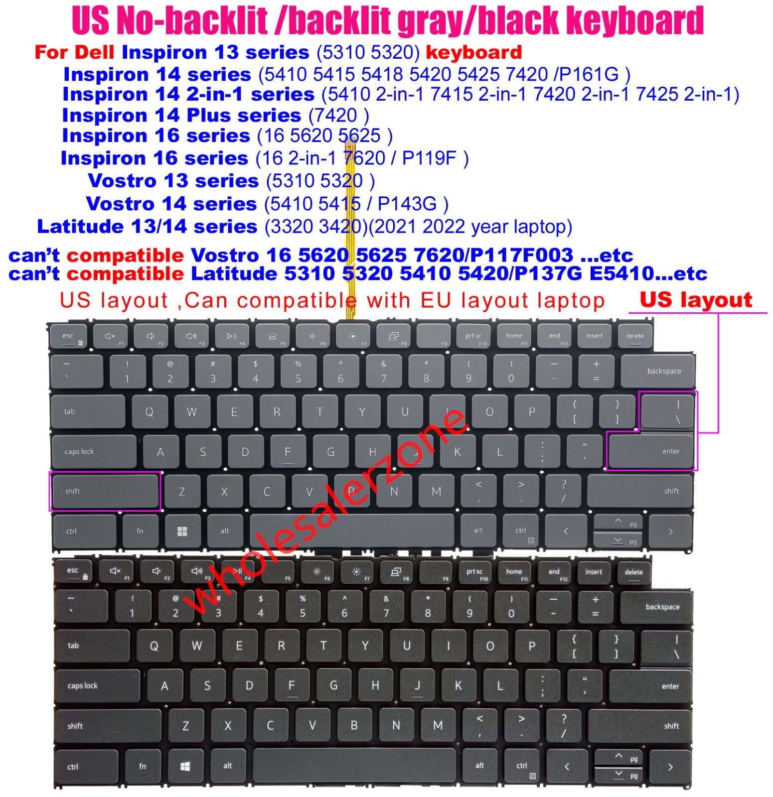 US Keyboard For Dell Inspiron 2-in-1 5410 7415 7420/161G 7425 16 5620 7620/P119F