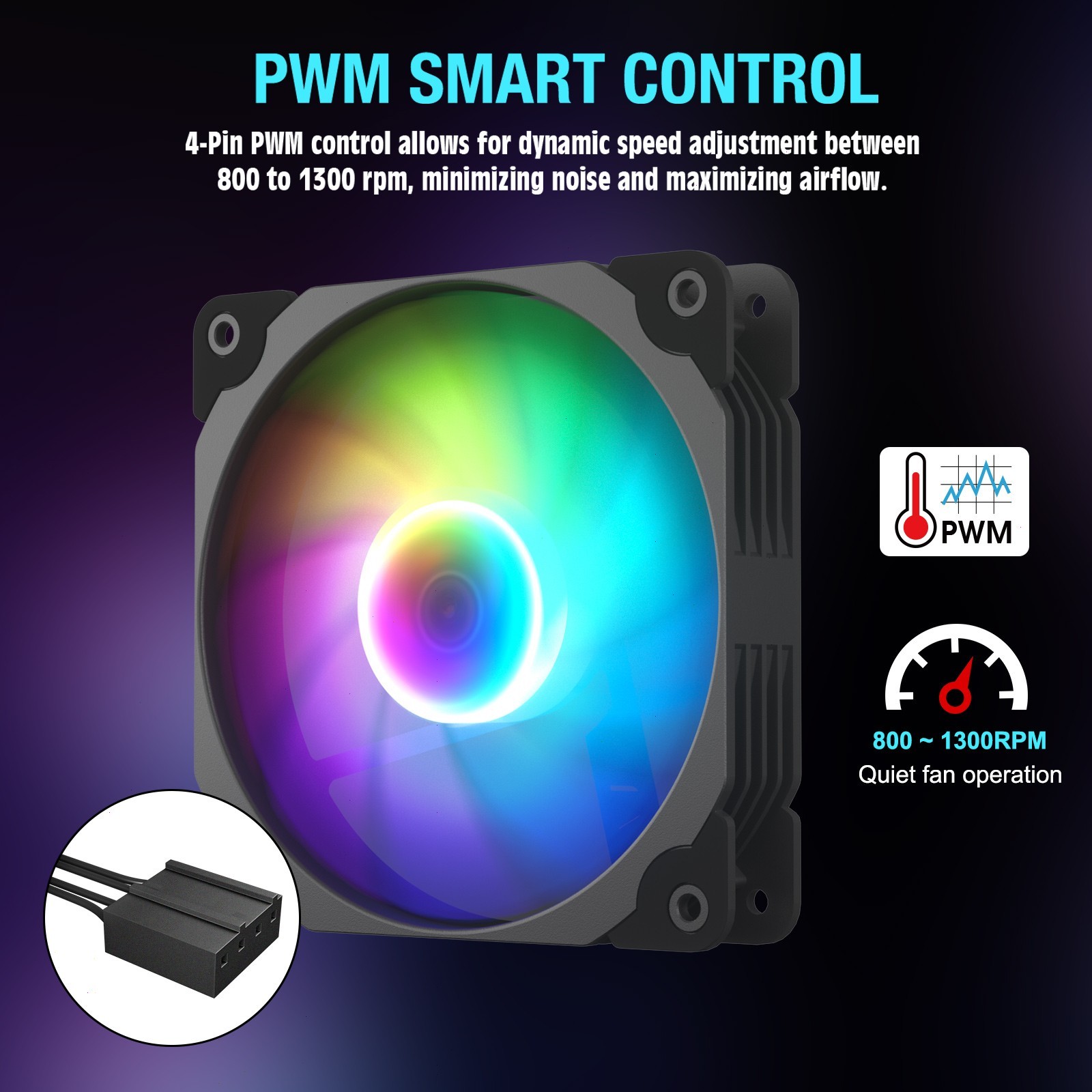 Vetroo 3-Pack Computer Case Fan 120mm ARGB & PWM Fans w/ Controller Hub – Black