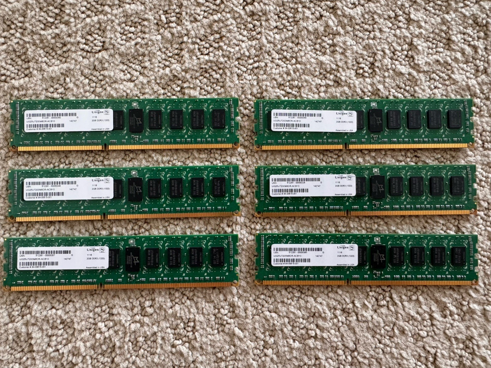 Lot of 6x 2GB DDR3 1333MHz Desktop RAM Modules – Unigen UG25U7200M8DR-ACB10