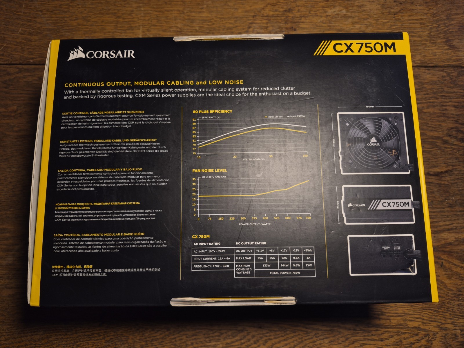 Corsair CX750M 750W 80 Plus Bronze Semi-Modular Power Supply COMPLETE