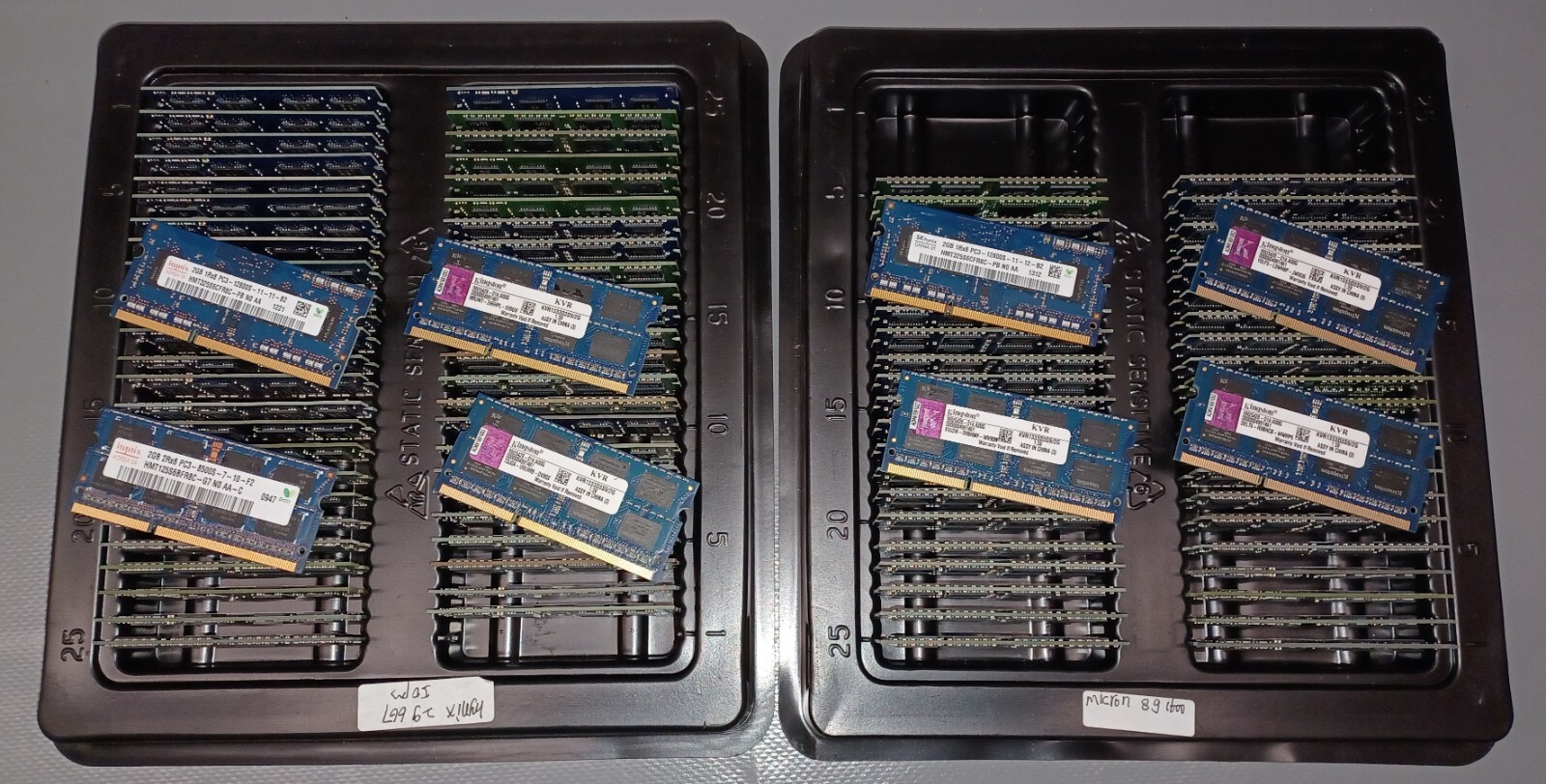 DDR3 SODIMM 2GB per module Major brands, many speeds.