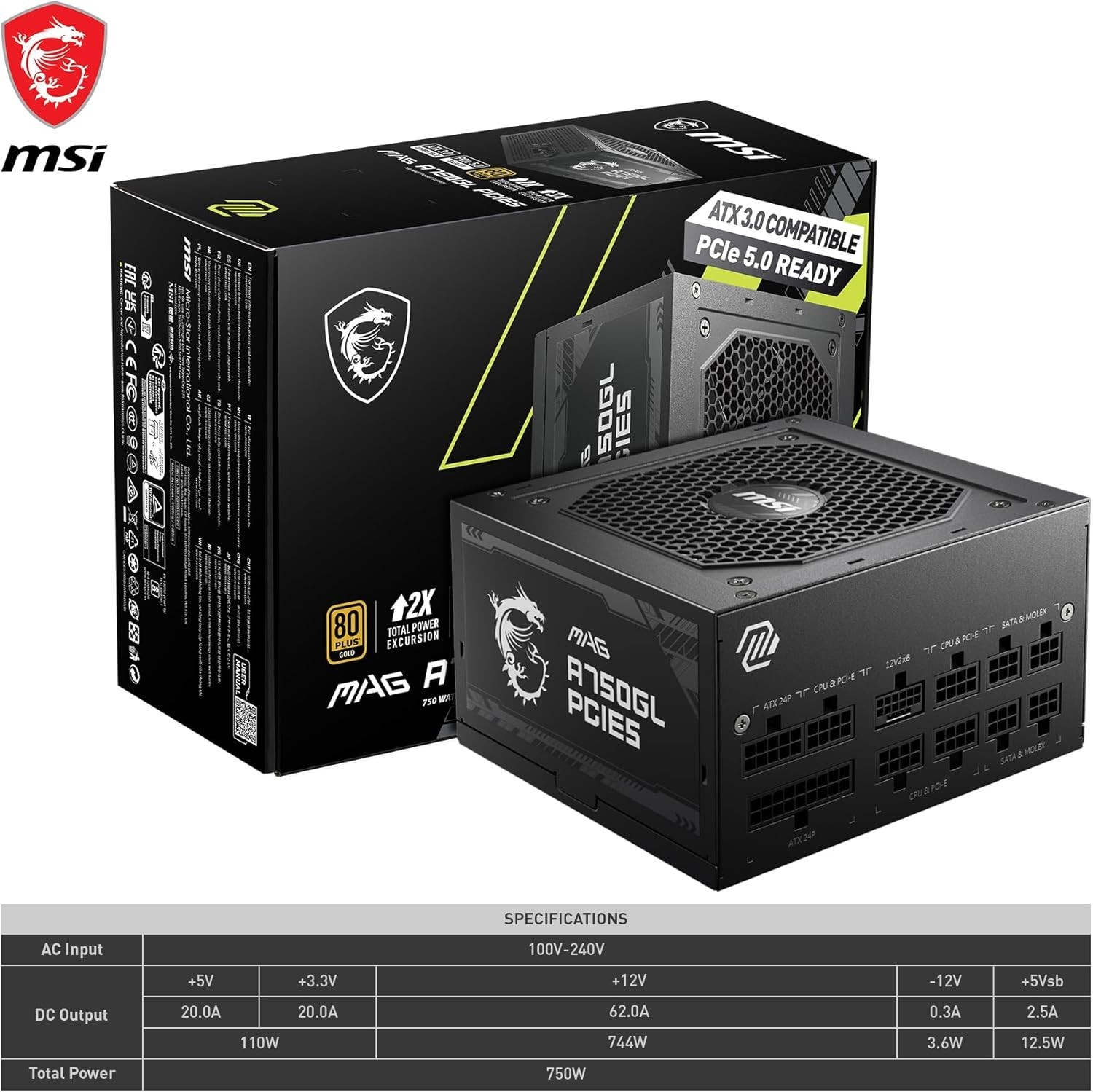 MSI MAG A750GL PCIE5 750W ATX 3.1 80+ Gold New Sealed