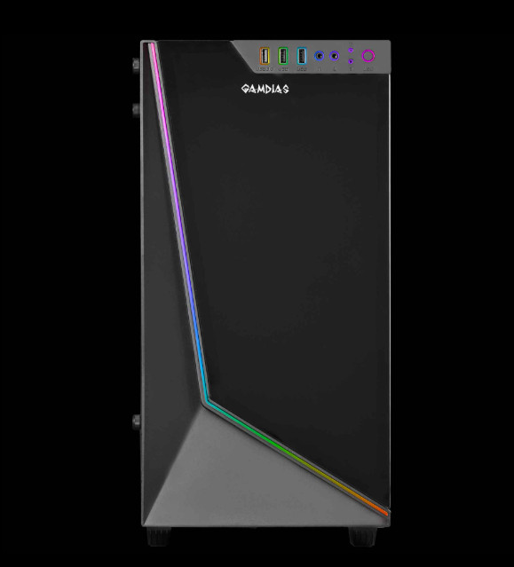 GAMDIAS ATX Mid Tower Gaming PC Case with Tempered Glass, ARGB Fans & Lighting