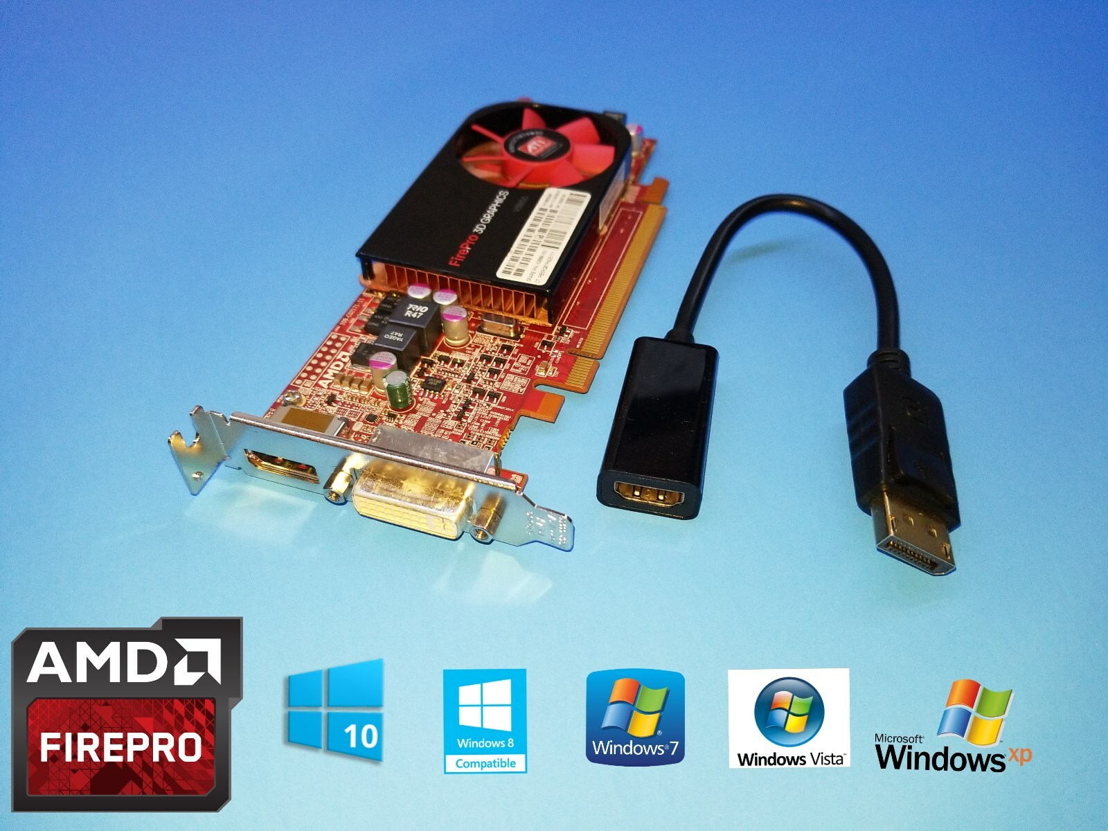 HP Compaq Elite 8000 8100 8200 8300 SFF FirePro Video Card + DP to HDMI Cable