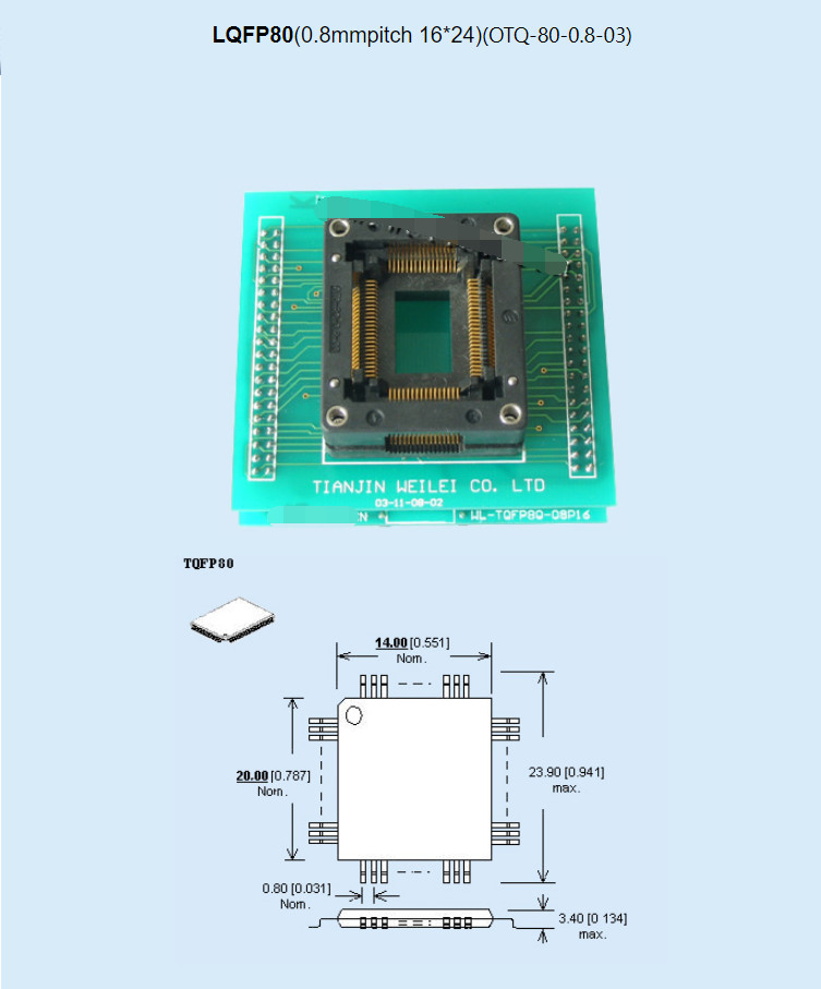 WL-LQFP80-E134 0.8mm Pitch 16×24 Socket Adapter For Wellon