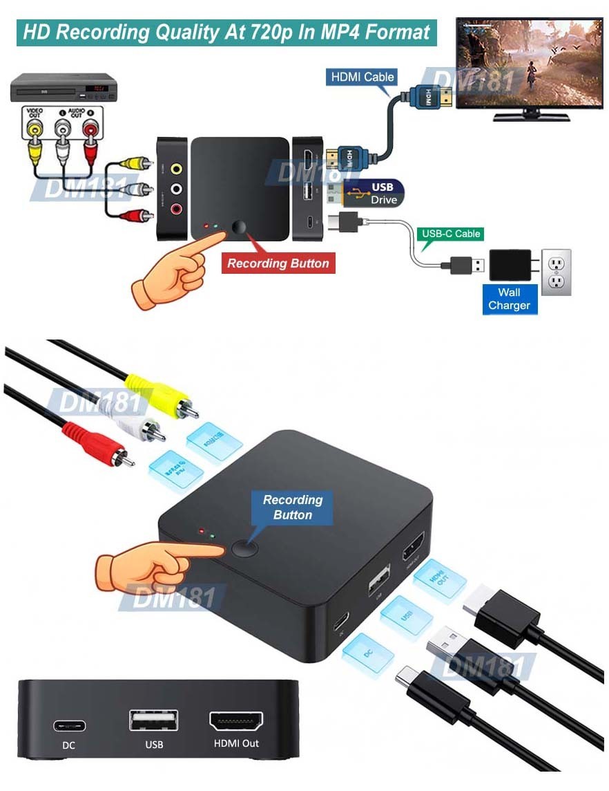 Digital Video Recorder With RCA AV Input HD Out Micro SD Card USB 2.0 Input
